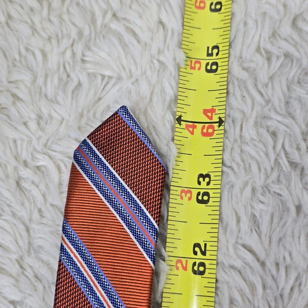 Pronto Uomo Silk Necktie Mens X-Long Orange‎ Blue Striped Woven Formal Tie New